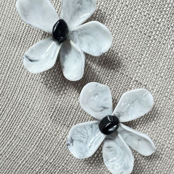 Zara White Flower Statement Earrings - Picture 7 of 11